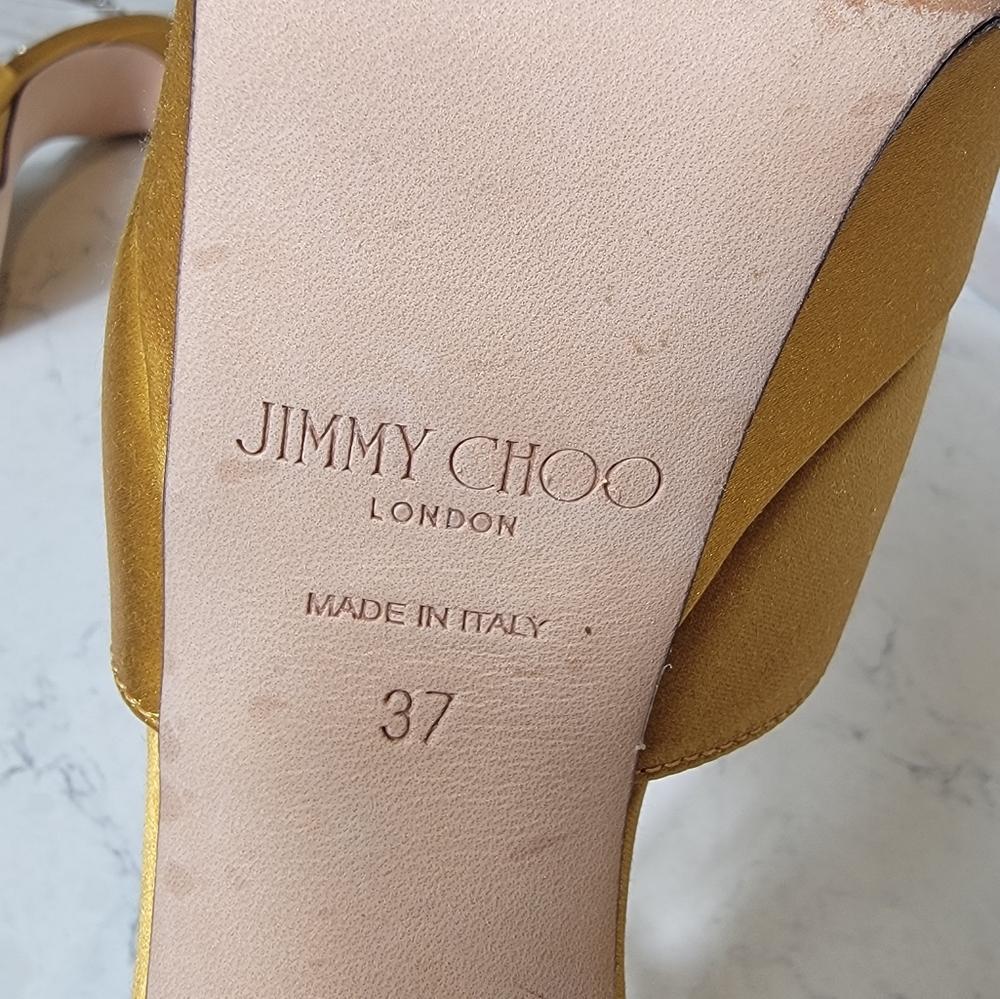 Jimmy Choo Saeda Platform Sandal Yellow Crystal Ankle Strap 37 luxury wedding - Picture 9 of 15